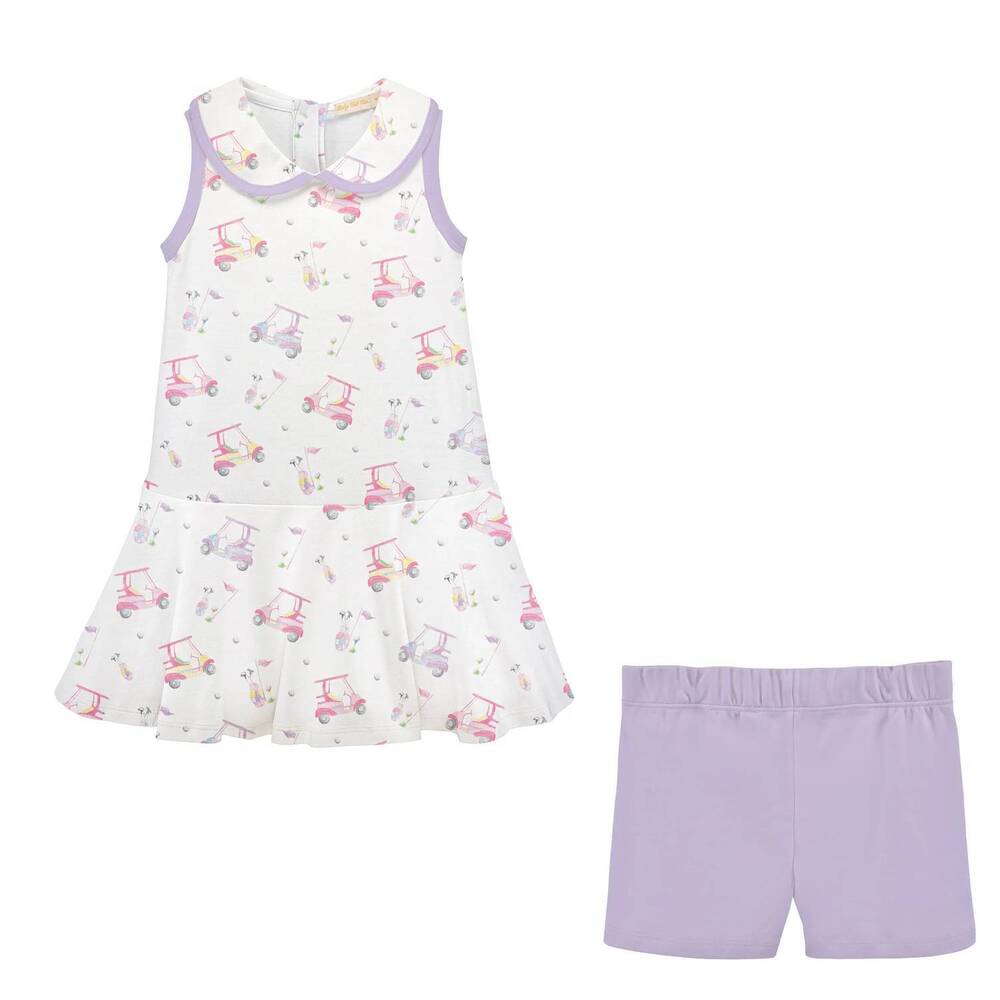 NEW BABY CLUB CHIC girl's golfing grace dress with collar in white/lavender